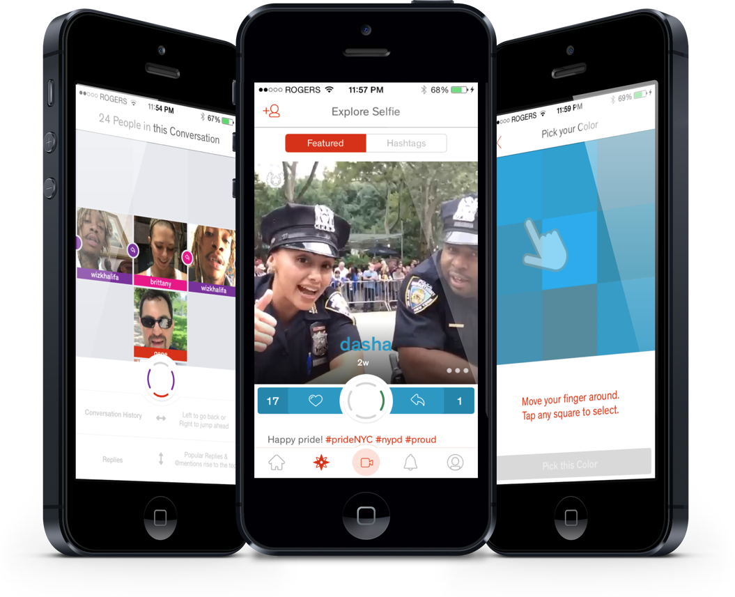 Image of various screens of Selfie app